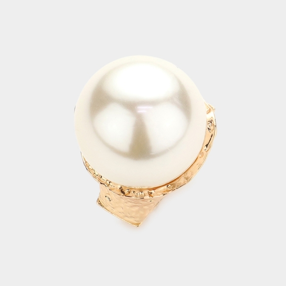 iFashionBox Jewelry - Gold Cream Pearl Stretch Bold Fashion Ring Finger Adjustable